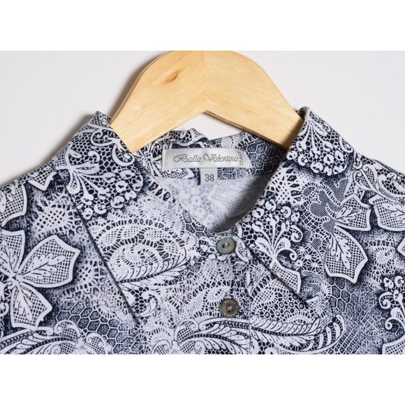 Balla Valentina Womens Small Floral Button Up Shirt Blue - Picture 3 of 5